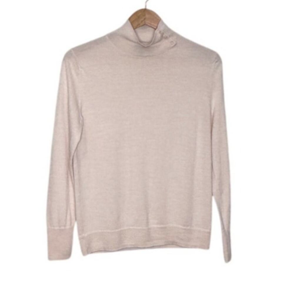 Banana Republic Merino Wool cream sweater mock collar button detail size medium